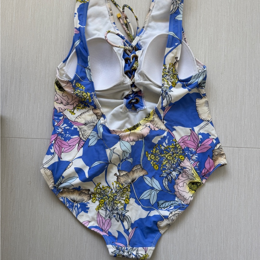 Yumi Kim Blue Floral Lace-Up One-Piece Swimsuit | size M - Picture 2 of 5